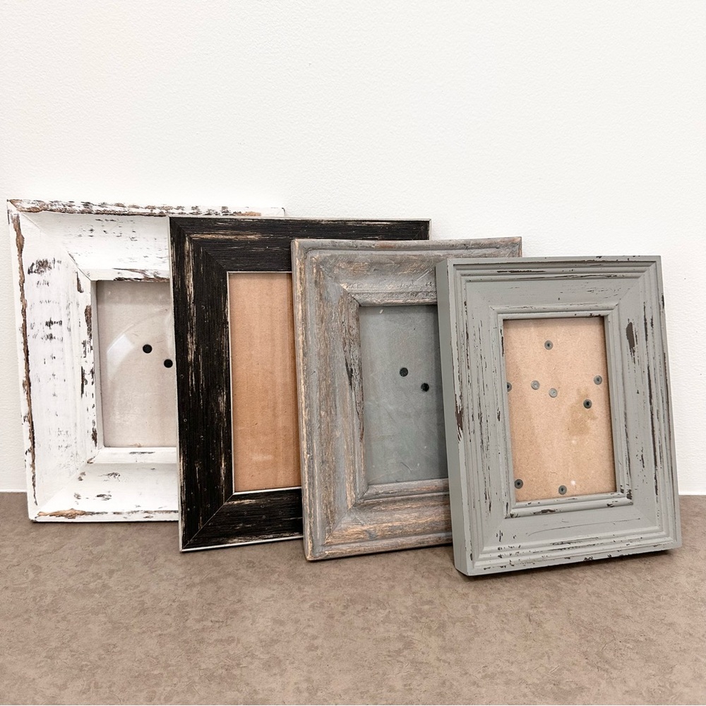 Set of 4 Distressed Wood Picture Frames Black Gray White 4x6 5x7 Gallery Wall